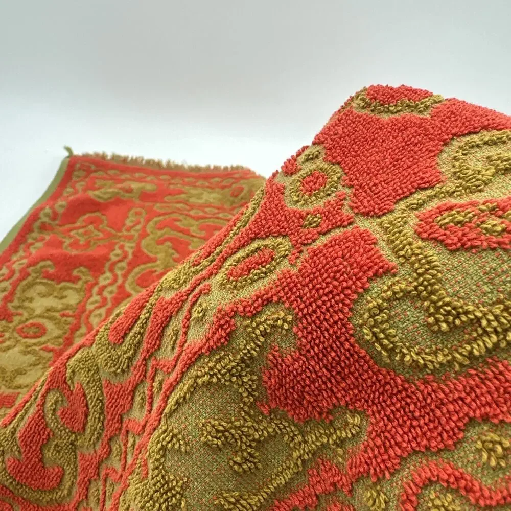 Vintage Hope Fashions Sculpted Fringe Hand Towel Orange Green USA